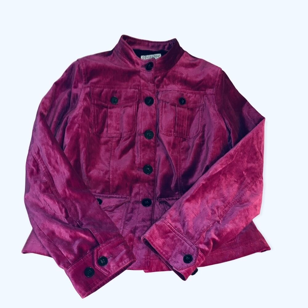 Covington Magenta Fushia Velvet Fully Lined Button Front Jacket Size SMALL - Picture 5 of 5